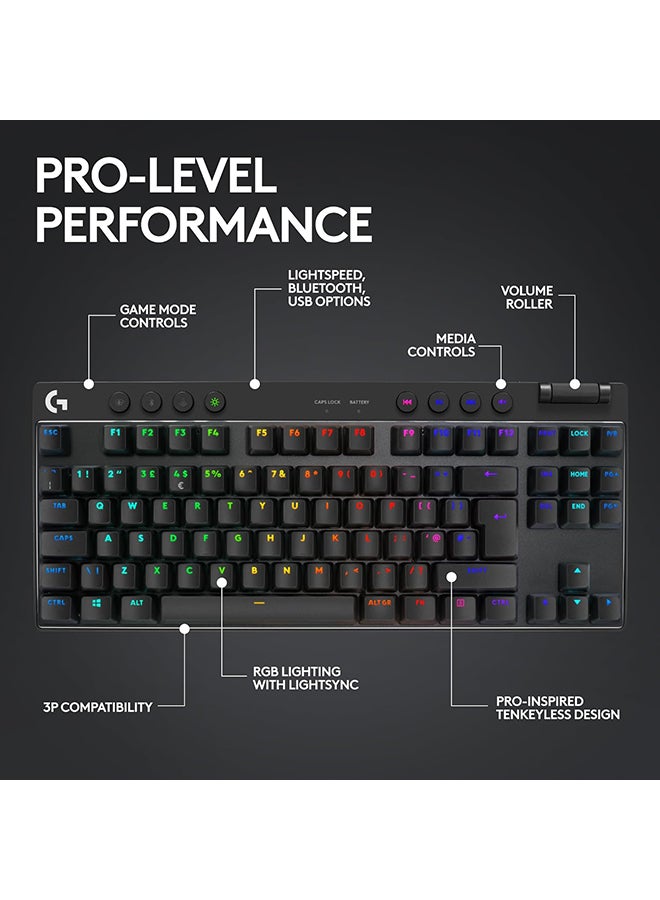 Logitech G PRO X TKL LIGHTSPEED Wireless Gaming Keyboard, Ultra-Portable Tenkeyless Design, LIGHTSYNC RGB, PBT keycaps, Tactile Switches (GX Brown), US INTL Layout - Black - Image 5