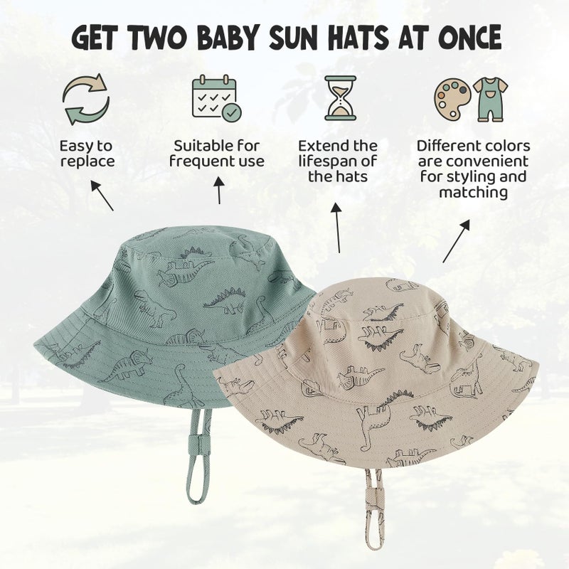 Durio 2-Pack Baby Bucket Hat - UPF 50+ Sun Protection Hat for Infant to Kid, Wide Brim Summer Beach Hats Newborn Toddler Boy 2Pack Seaweed Blue/Khaki 6-12 Months - Image 3