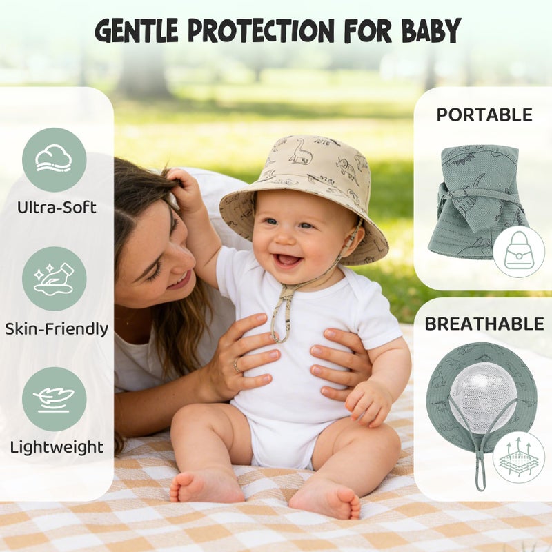 Durio 2-Pack Baby Bucket Hat - UPF 50+ Sun Protection Hat for Infant to Kid, Wide Brim Summer Beach Hats Newborn Toddler Boy 2Pack Seaweed Blue/Khaki 6-12 Months - Image 5