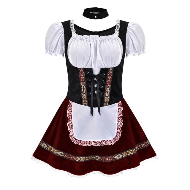 COSWE Oktoberfest Costumes Women Bavarian Costume Oktoberfest Outfits Women German Dress Winered L/XL - Image 1