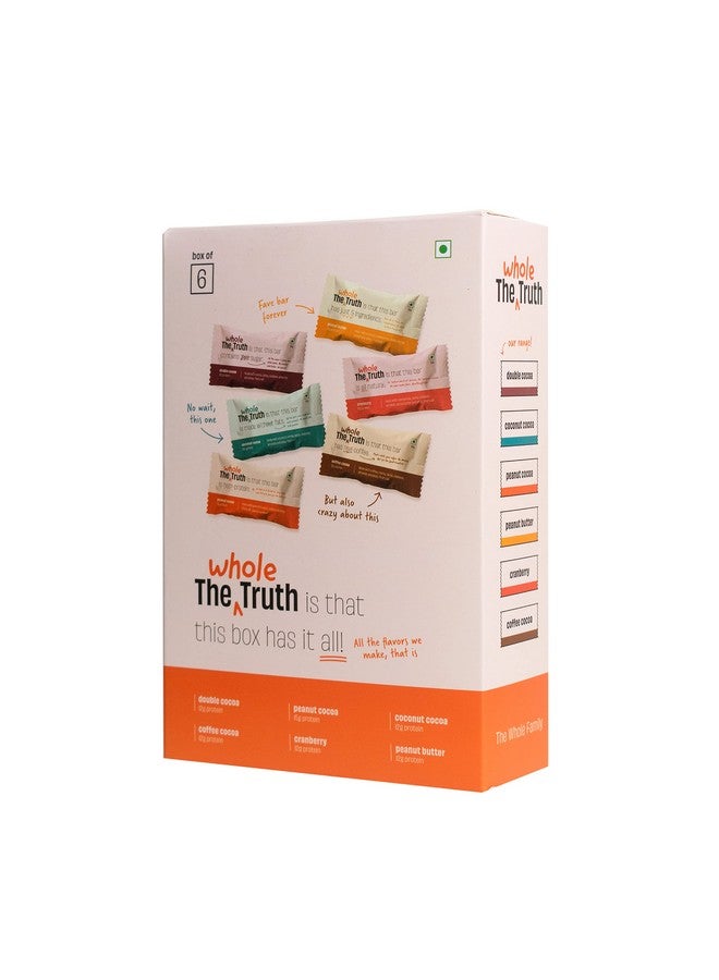 The Whole Truth The Whole Truth - Protein Bars | All-in-One | Pack of 6 x 52 g each | No Added Sugar | No Preservatives | No Artificial Sweeteners | No Gluten or Soy | All Natural Ingredients | Six Different Flavours - Image 1