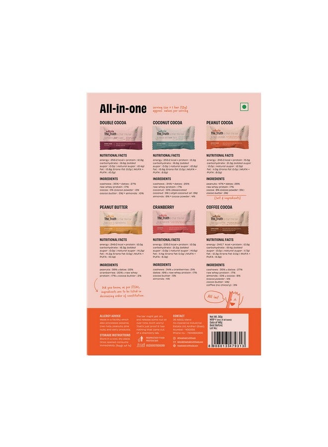 The Whole Truth The Whole Truth - Protein Bars | All-in-One | Pack of 6 x 52 g each | No Added Sugar | No Preservatives | No Artificial Sweeteners | No Gluten or Soy | All Natural Ingredients | Six Different Flavours - Image 2