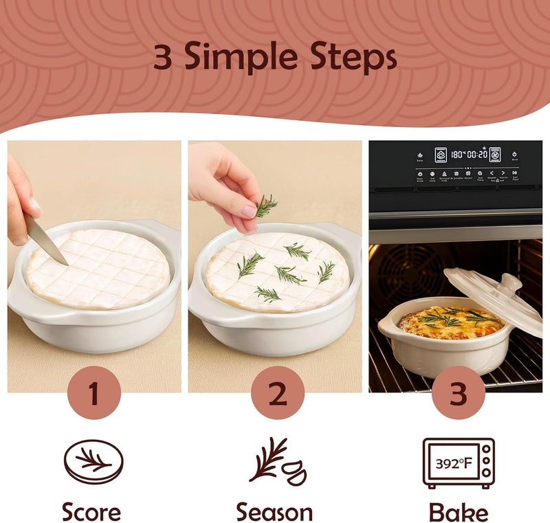 Muldale Brie Baker with Lid and Spreader - Camembert Baker Crock in White - Free from Lead Ceramic Baking Dish - 5.5” - Fits Standard Camembert Wheel - Image 2