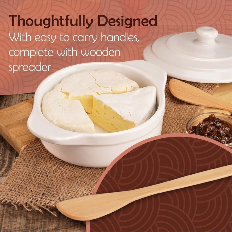 Muldale Brie Baker with Lid and Spreader - Camembert Baker Crock in White - Free from Lead Ceramic Baking Dish - 5.5” - Fits Standard Camembert Wheel - Image 3