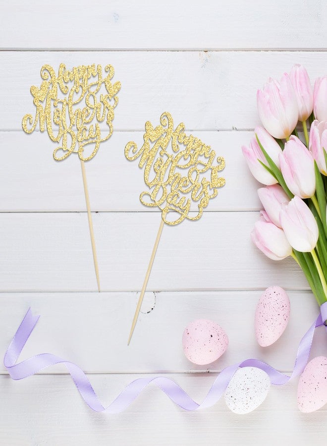 Ephlyn 24Pcs Happy Mother's Day Cupcake Topper Happy Mother's Day Cupcake Picks Glitter Heart Best Mom Party Cake Decorations Cupcake Toppers Picks for Mother's Birthday Party Supplies Gold - Image 4