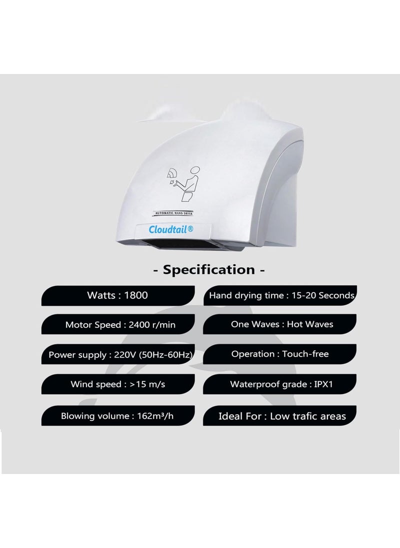 Cloudtail Cloudtail Hand DryerAutomatic SensorWall MountHigh SpeedFast DryDomestic Commercial UseSuitable for HomeHotelHospitalRestaurantSchoolCollegesMaterial AbsPlasticColor WhiteSet of 1  - Image 5