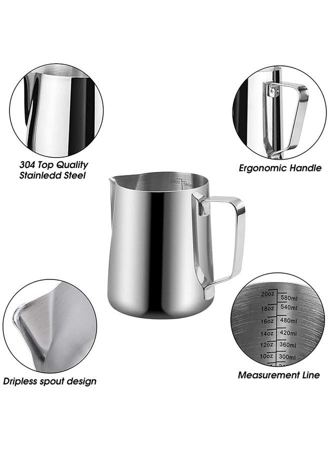 Zeitel زيتل® إبريق حليب رغوي مع مقياس من الفولاذ المقاوم للصدأ لإبريق حليب الإسبريسو لرغوة الكابتشينو بارستا إبريق بخار الحليب كوب مع قلم تزيين فن اللاتيه 20 أونصة - Image 3