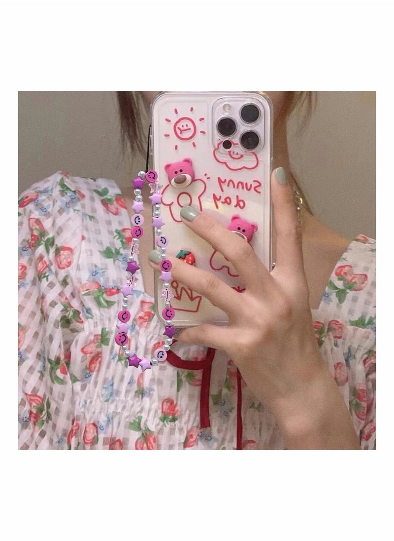 SYOSI - 6 Pcs Beaded Phone Strap Smiley Face Beaded Lanyard Wrist Strap, Star Smiley Soft Ceramic Bracelet Keychain Charm for Women Girl 6 Color - Image 1