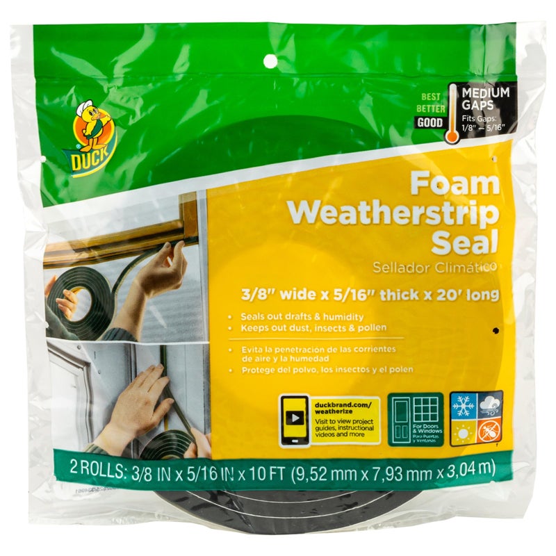 Duck Brand Self Adhesive Foam Weatherstrip Seal for Extra Large Gaps, 30 Total Feet, Window and Door Seal Strip Foam Tape, 3/4-Inch Wide x 1/2-Inch Thick x 10-Feet Long, 3 Rolls, Charcoal (284424) - Image 1