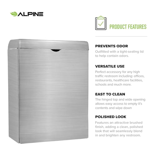 Alpine Industries Alpine Sanitary Napkin Receptacle – Wall Mounted Tampon Holder For Bathroom Provides Clean & Odor-Free Restroom for Home, Office & Public Restrooms (Stainless steel) - Image 4