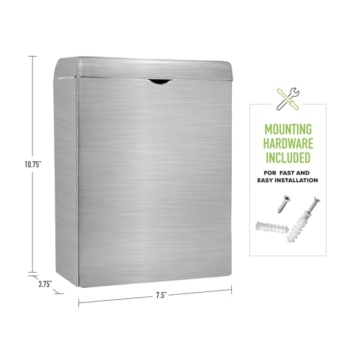 Alpine Industries Alpine Sanitary Napkin Receptacle – Wall Mounted Tampon Holder For Bathroom Provides Clean & Odor-Free Restroom for Home, Office & Public Restrooms (Stainless steel) - Image 3