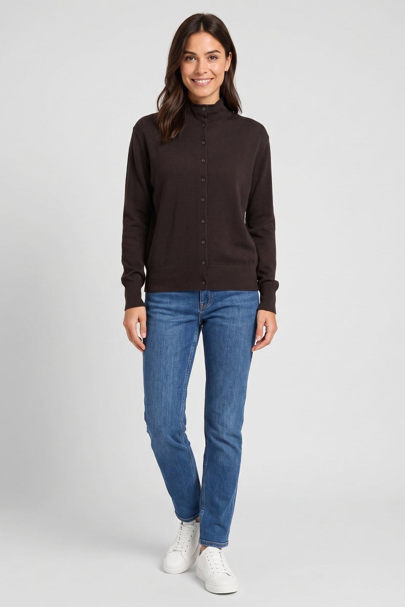 Threadbare Women Funnel Neck Textured Sweater, Chocolate - Image 2
