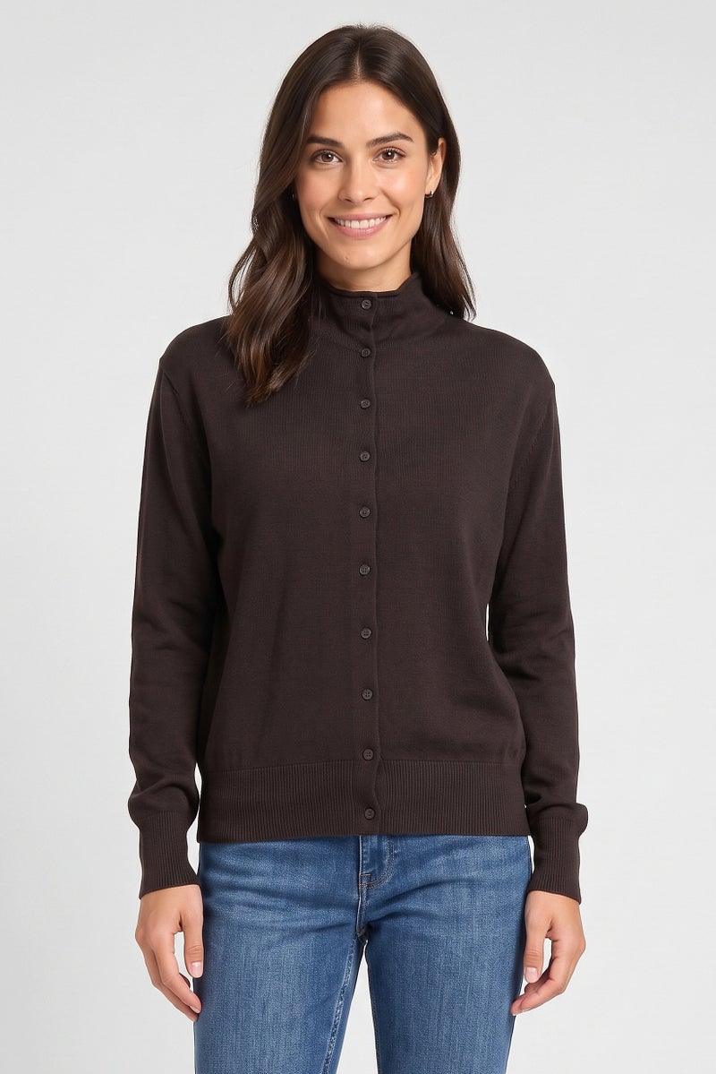Threadbare Women Funnel Neck Textured Sweater, Chocolate - Image 1