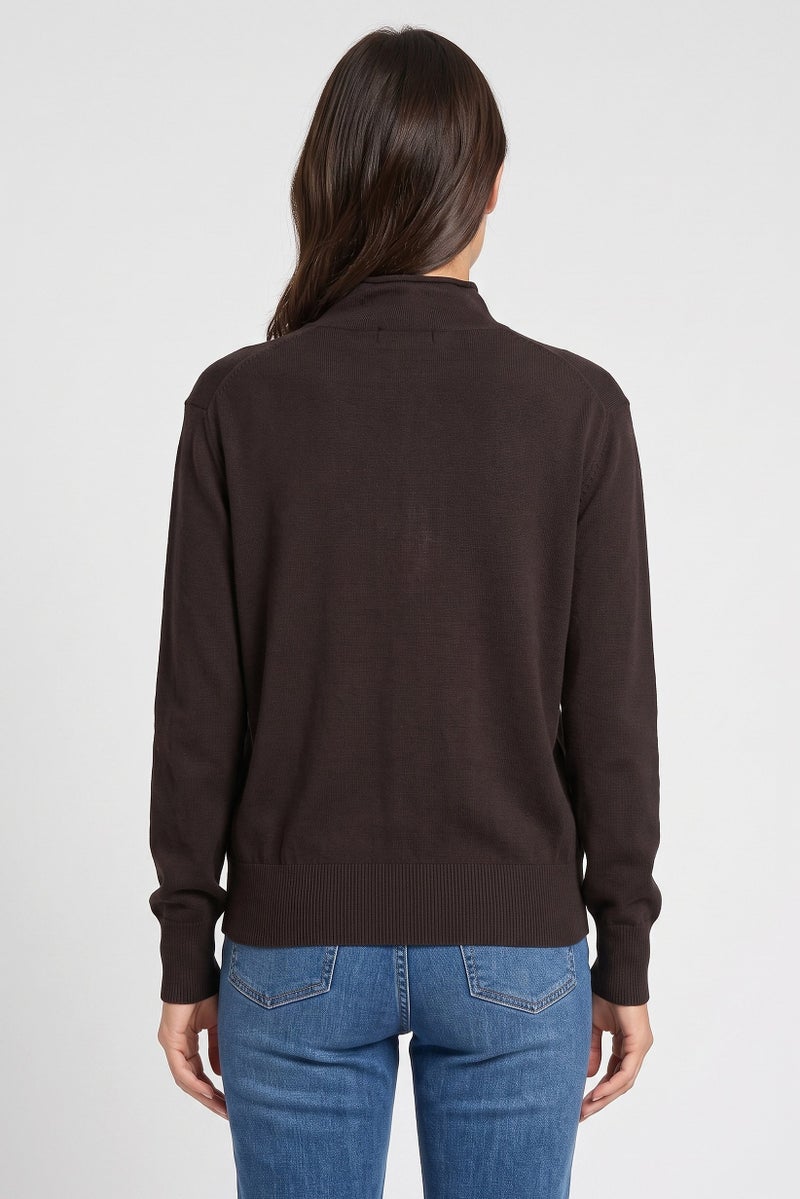 Threadbare Women Funnel Neck Textured Sweater, Chocolate - Image 4