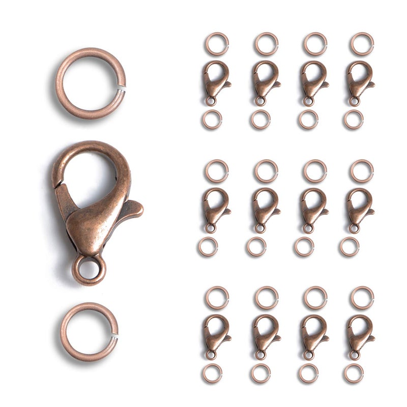 AD Beads 50 Pieces Lobster Claws Clasps Plus 100 Pieces 6mm Match Color Open Jump Rings Suitable for Necklace Bracelets Jewelry 7x12mm Copper