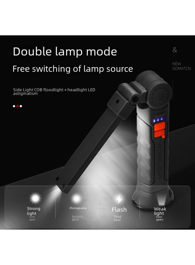 Loquat Multifunctional COB Magnet Auto Repair Work Light LED Red Light Warning Light Strong Light Flashlight Car Repair Work Light-Color:BL-G51-khaki Small Size No Red Light - Image 4