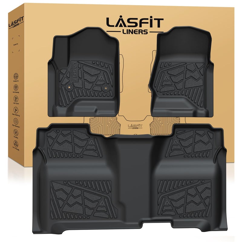 LASFIT Floor Mats 2014-2018 for Chevrolet Chevy Silverado/GMC Sierra 1500 Only Crew Cab, 2015-2019 Silverado/Sierra 2500HD 3500 HD, Only Crew Cab, with Carpet Floor, Only Fit 1st Row Bucket Seating - Image 1