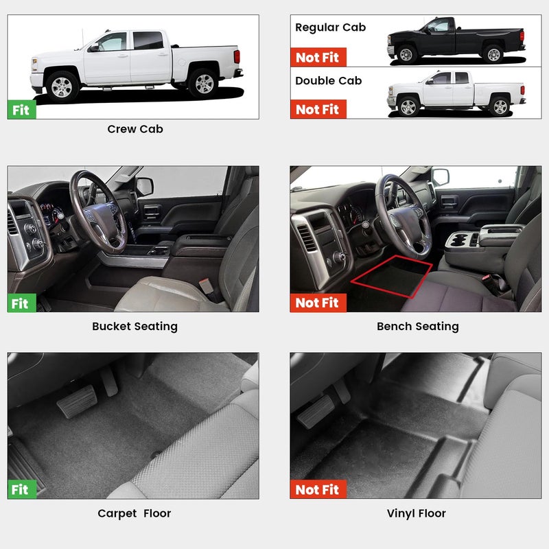 LASFIT Floor Mats 2014-2018 for Chevrolet Chevy Silverado/GMC Sierra 1500 Only Crew Cab, 2015-2019 Silverado/Sierra 2500HD 3500 HD, Only Crew Cab, with Carpet Floor, Only Fit 1st Row Bucket Seating - Image 2