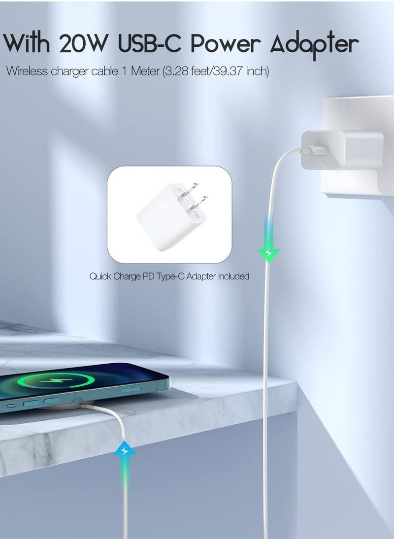 Generic - Magnetic Wireless Charger,15W Max Wireless Charging Pad with USB-C 20W PD Adapter, Compatible with MagSafe Charger for iPhone 14/14 Pro/14 Plus/14 Pro Max/iPhone 13/13 Mini/13Pro max,Silver - Image 1