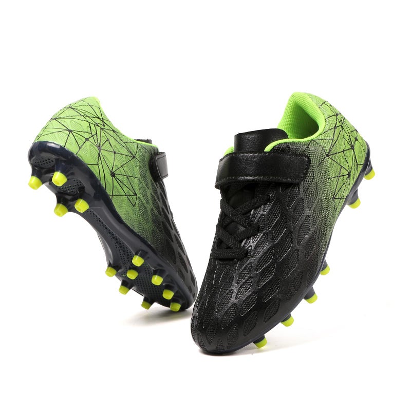 Skerxut Soccer Cleats, Kids Firm Ground Football Shoes, Boys Girls Athletic Outdoor (Black/Green, Little Kid, 13, Numeric, US Footwear Size System, Medium) - Image 1