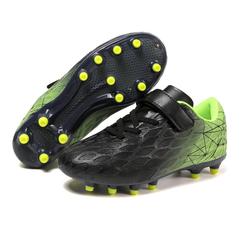 Skerxut Soccer Cleats, Kids Firm Ground Football Shoes, Boys Girls Athletic Outdoor (Black/Green, Little Kid, 13, Numeric, US Footwear Size System, Medium) - Image 2