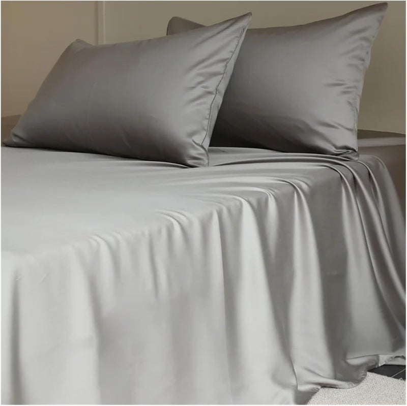 1PC Mulberry Silk Flat Sheet Bed Sheets Top Sheet Single Double Couple Bed Linen Soft Bedspreads(Grey,2xPillowcase 48x74cm) - Image 1