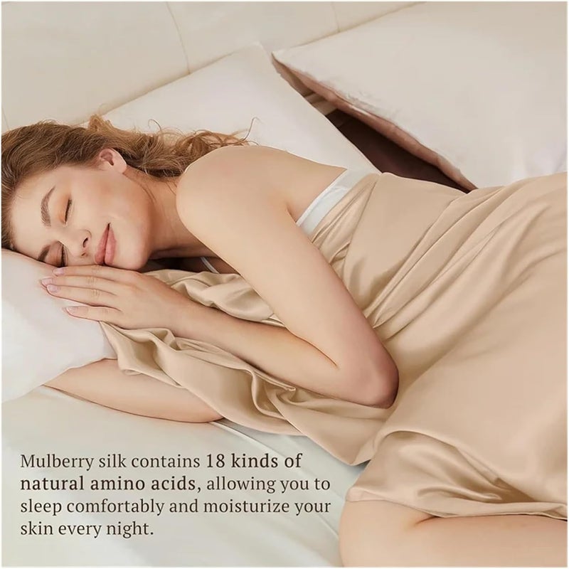 1PC Mulberry Silk Flat Sheet Bed Sheets Top Sheet Single Double Couple Bed Linen Soft Bedspreads(Grey,2xPillowcase 48x74cm) - Image 5