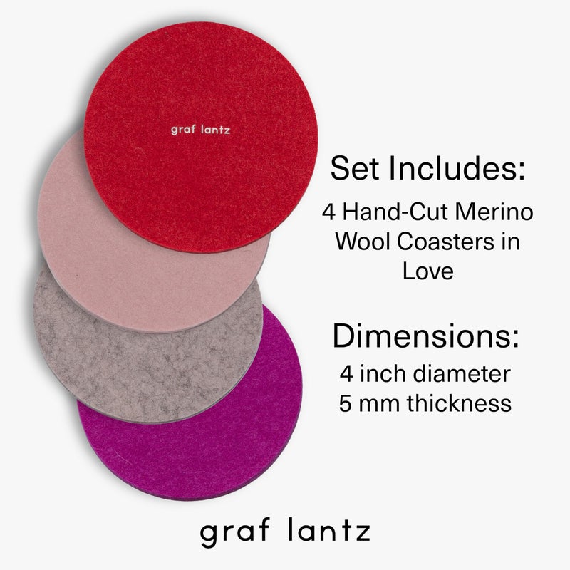 Graf Lantz - Bierfilzl Felt Coasters - Round - 100% Merino Wool - Moisture Wicking - Heat Resistant - Sustainable - Home Decor - Bar Decor - Housewarming Gift - 4 Coaster Set - 4"" Circles - Love - Image 4