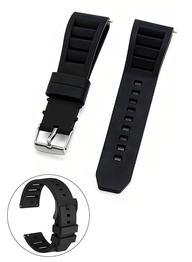 Fluororubber Watch Band，quick Release Rubber Watch Bands  Replacement Strap for Men Women Soft Breathable Diving Strap with Black 20mm/ 22mm - Image 1
