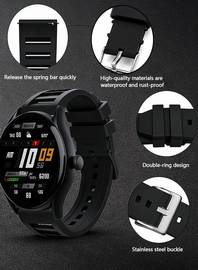 Fluororubber Watch Band，quick Release Rubber Watch Bands  Replacement Strap for Men Women Soft Breathable Diving Strap with Black 20mm/ 22mm - Image 3