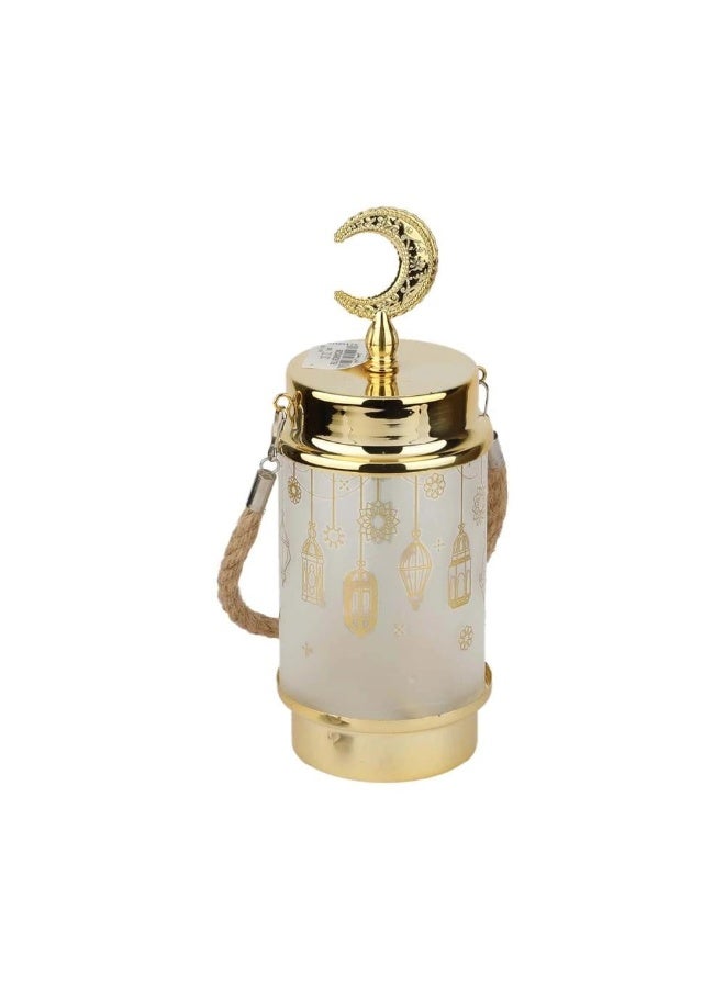 فانوس رمضان  الهلال الكريستال  المعدن في الزجاج  بالحبل  الفانوس الذهبي  بالانوار الورم  و بالموسيقي  بيشتغل بحجارة  المقاس : 23 سم - Image 2