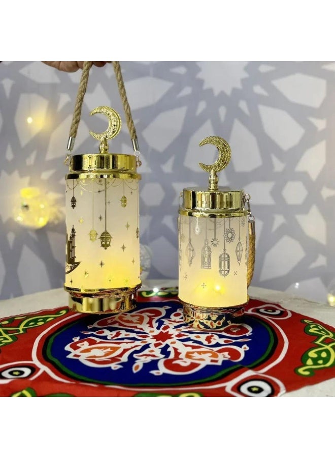 فانوس رمضان  الهلال الكريستال  المعدن في الزجاج  بالحبل  الفانوس الذهبي  بالانوار الورم  و بالموسيقي  بيشتغل بحجارة  المقاس : 23 سم - Image 3