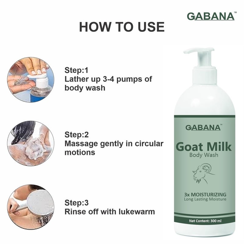 GABANA Goat Milk Body Wash for Long Lasting Moisture (Pack of 4, 300 ml)|Goat Milk body Wash for Skin Whitening GOAT milk body Wash for Dry Skin Body Cleanser Milk for body wash Milk for Dry Skin| - Image 3