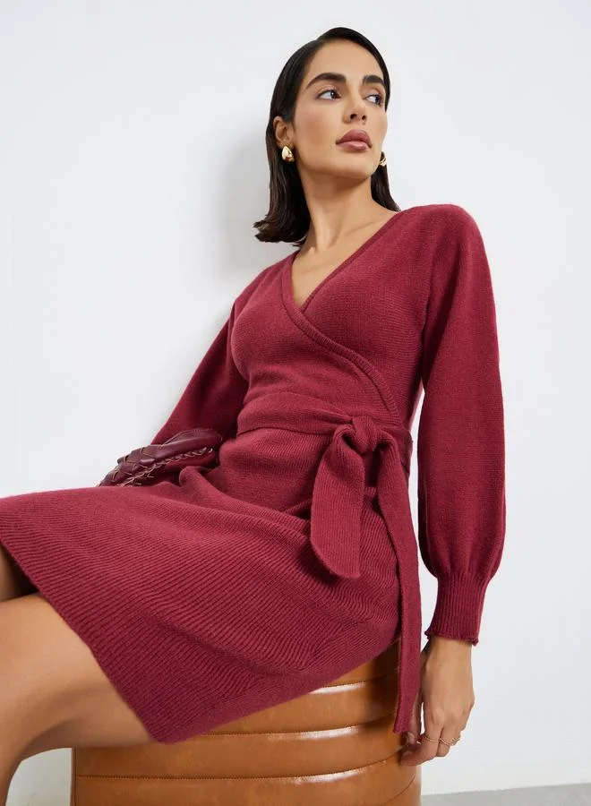 ستايلي فستان سويتر قصير محبوك بحزام