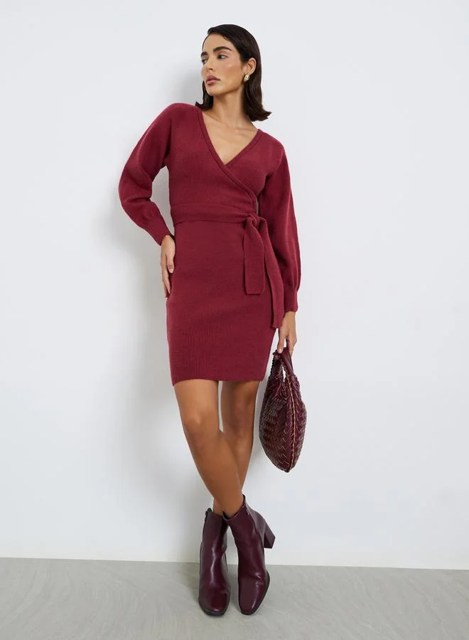 ستايلي فستان سويتر قصير محبوك بحزام