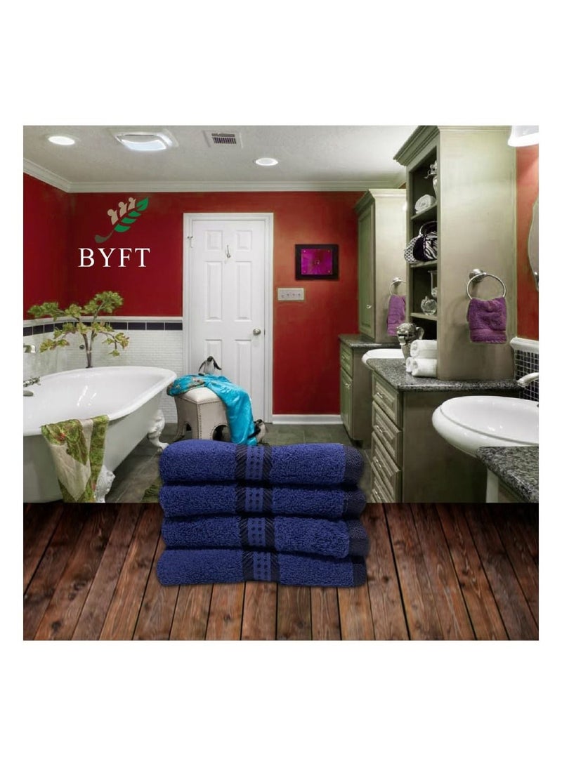 BYFT Daffodil (Blue) Premium Hand Towel (40x70 Cm-Set of 4) 100% Cotton, Highly Absorbent and Quick dry, Hotel and Spa Quality Bath linen with Stripe Diamond Dobby-500 Gsm  - Image 2