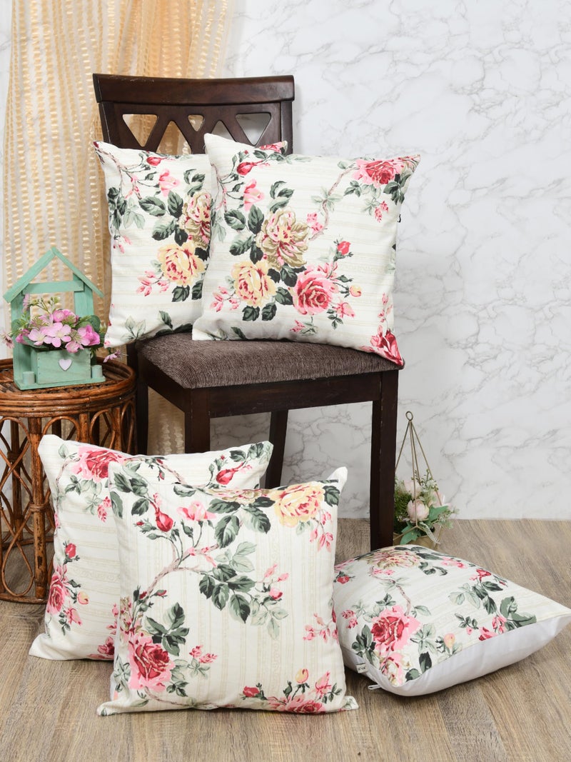 Clasiko Premium Duck Cotton Decorative Throw Cushion Covers for Sofa Living Room ; Set of 5; 22x22 Inches; Floral Nest - Image 1