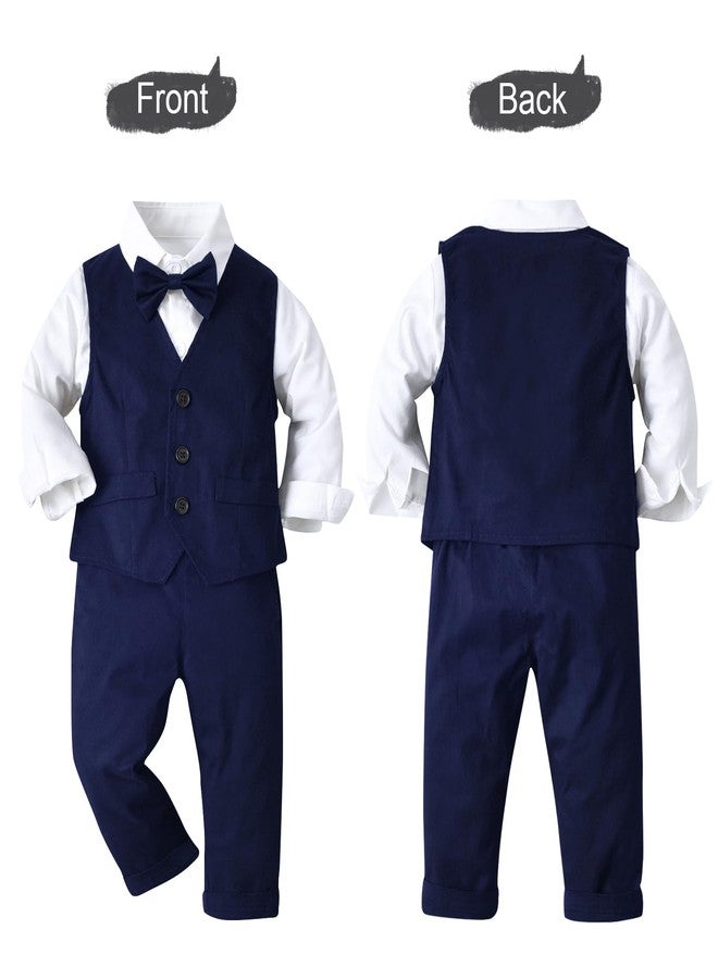 Baby Amabc بدلة ملابس أطفال صبي صغير 5 قطع ملابس حفلات الزفاف الرسمية، قميص رسمي + ربطة عنق + سترة + بنطلون مع حمالات، 12M-5T - Image 3