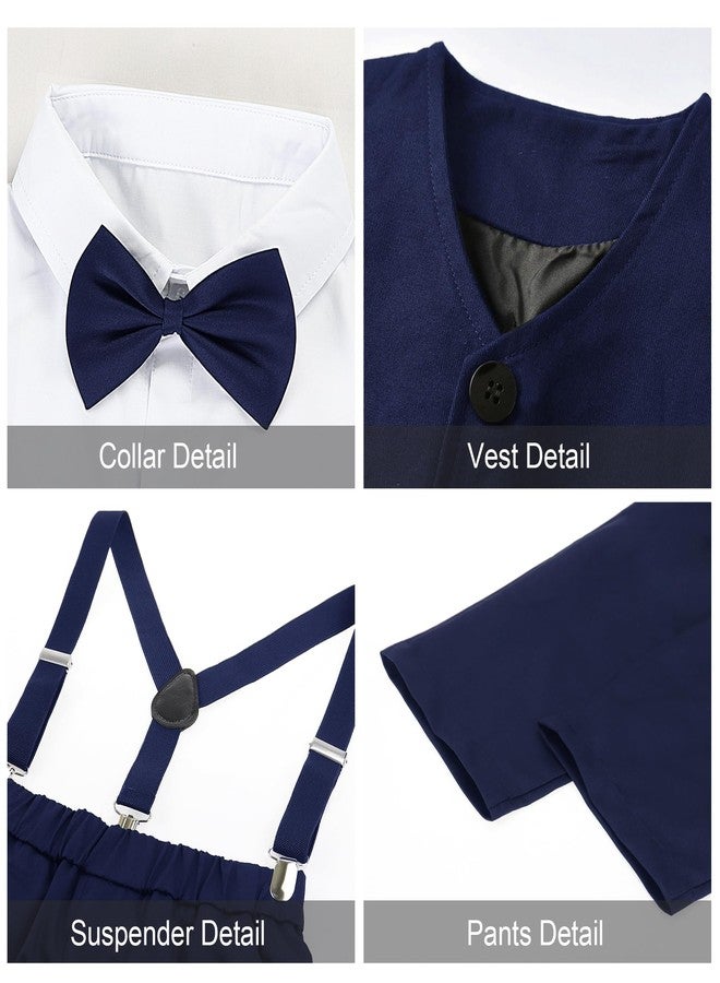Baby Amabc بدلة ملابس أطفال صبي صغير 5 قطع ملابس حفلات الزفاف الرسمية، قميص رسمي + ربطة عنق + سترة + بنطلون مع حمالات، 12M-5T - Image 4