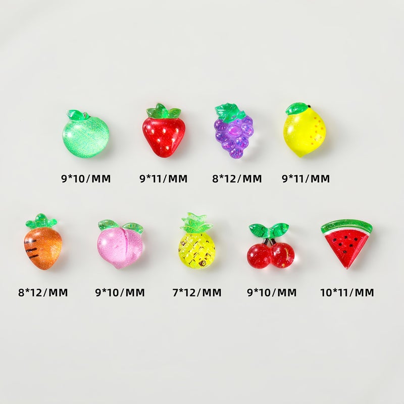 Quezadyl 100Pcs Cute Fruit Nails Charms 3D Resin Fruit Nail Art Rhinestones Summer Strawberry Cherry Grape Watermelon Pineapple Apple Nail Jewelry Nail Gems Acrylic Nail Art Supplies for Women Nail Decoration - Image 5