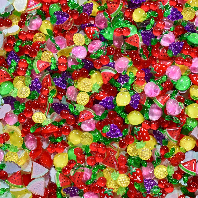 Quezadyl 100Pcs Cute Fruit Nails Charms 3D Resin Fruit Nail Art Rhinestones Summer Strawberry Cherry Grape Watermelon Pineapple Apple Nail Jewelry Nail Gems Acrylic Nail Art Supplies for Women Nail Decoration - Image 2