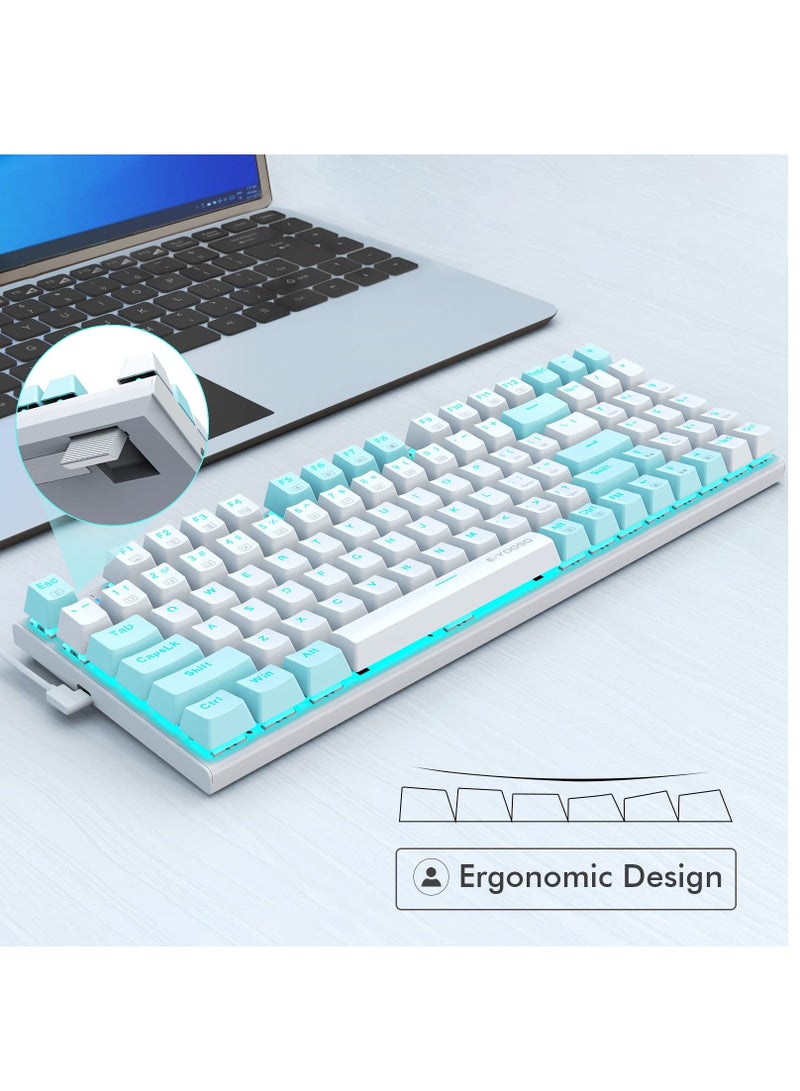 E-YOOSO 94Keys Mechanical Gaming Keyboard, Compact Keyboard,  Wired Blue Switches, RGB Backlit, Metal Plate, for PC/Mac Gamers, Arrow Keys and Numpad, Blue - Image 5