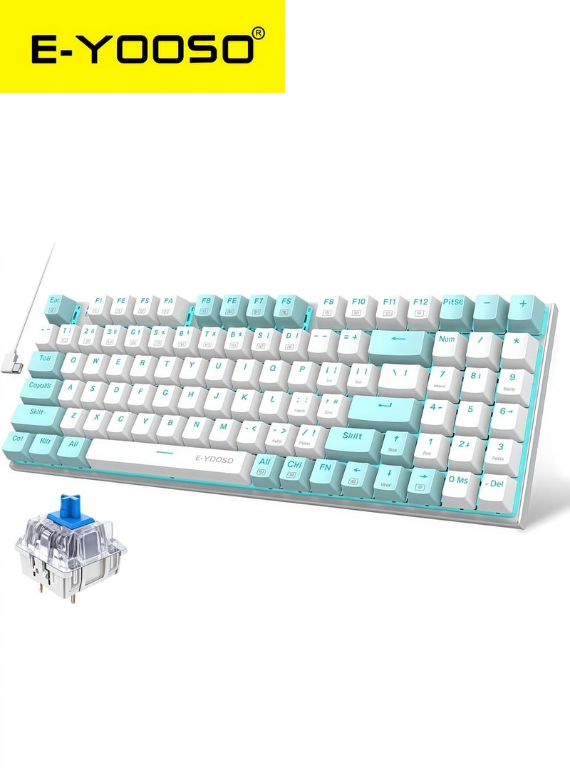 E-YOOSO 94Keys Mechanical Gaming Keyboard, Compact Keyboard,  Wired Blue Switches, RGB Backlit, Metal Plate, for PC/Mac Gamers, Arrow Keys and Numpad, Blue - Image 1