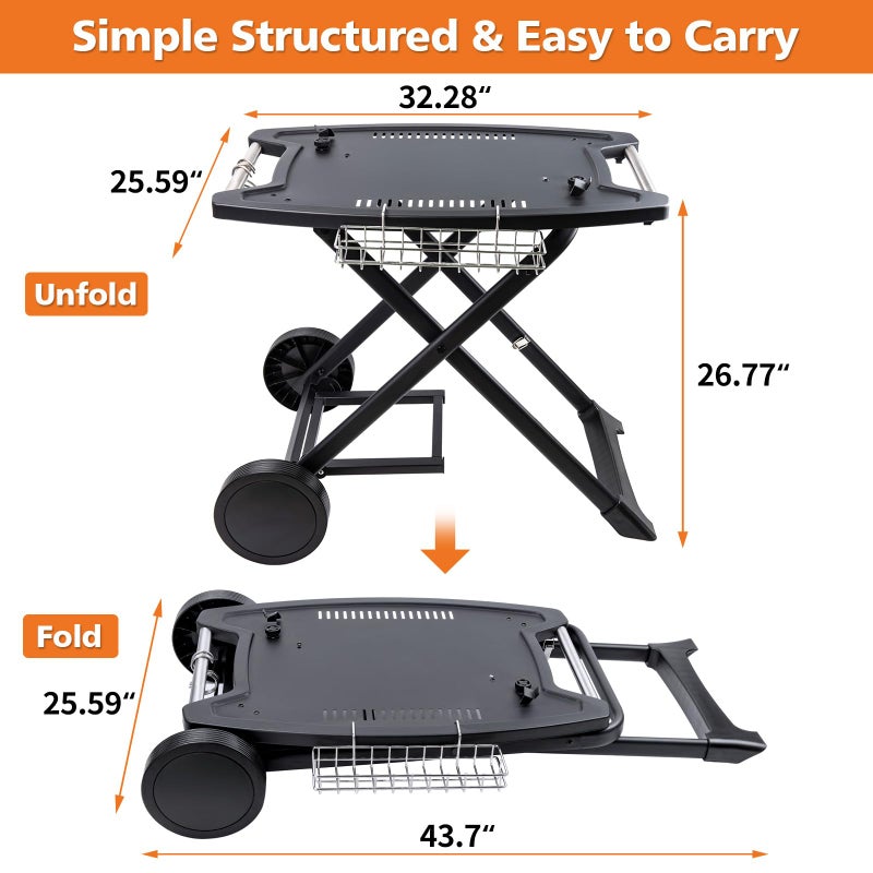 Broil-X Portable Cart for Weber Q1200, Q1000, Q2200, Q2000, Q2400, Folding Cart for Outdoor BBQï¼ŒPortable Stand for Weber Q Series Gas Grills and Ninja Woodfire OG700 Series - Image 3