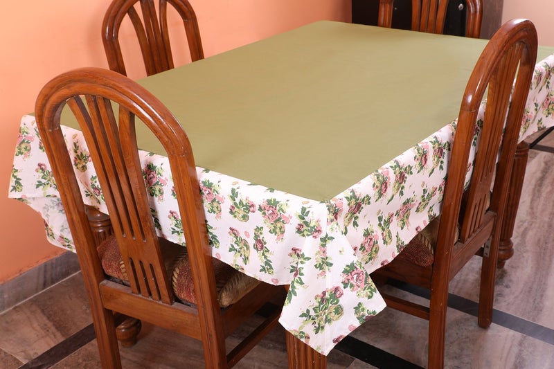 Dekor World Floral Printed Green Table Cover (Pack of 1) - Image 1
