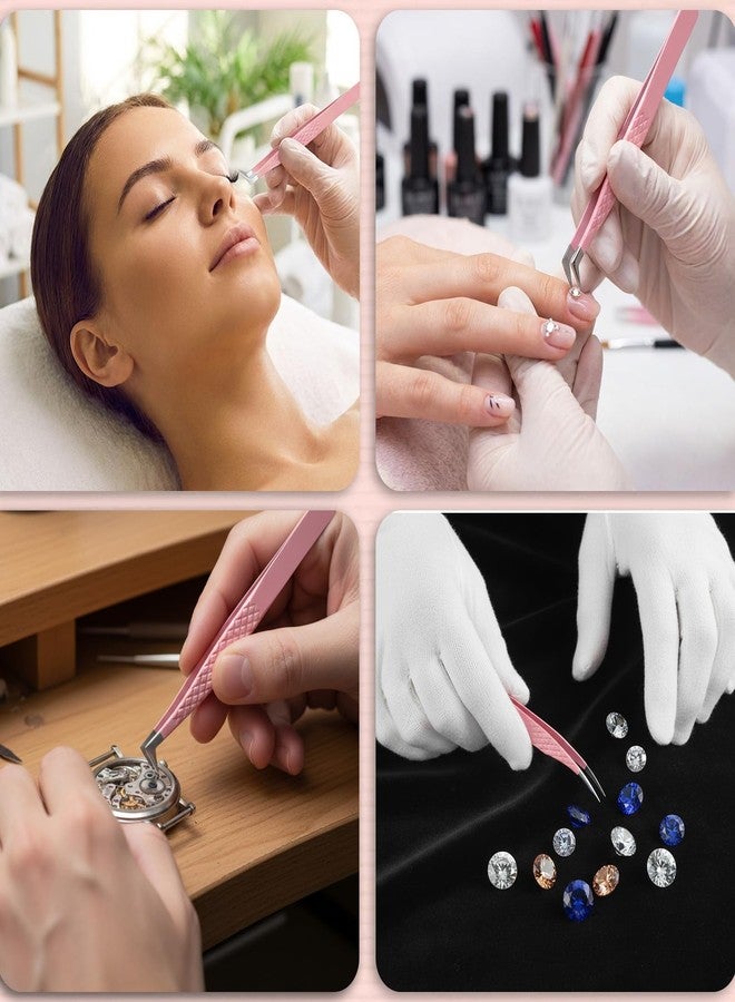 Yuomeaz 2 PCS Tweezers for Lashes, Pink Lash Tweezer Extensions, Metal Eyelash Tweezer with Diamond Fiber Grip for Volume Classic Eyelash Extension - Image 5