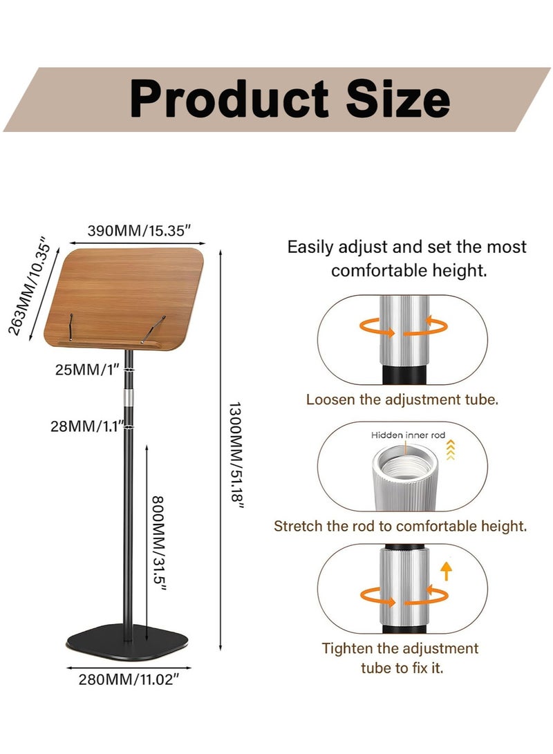 MarlaMall Floor Book Stand for Reading, 100% Solid Wood, Height Adjustable from 16.5" to 51", Floor Reading Stand with Page Clip for Cookbooks, Sheet Music, Projector - Image 2