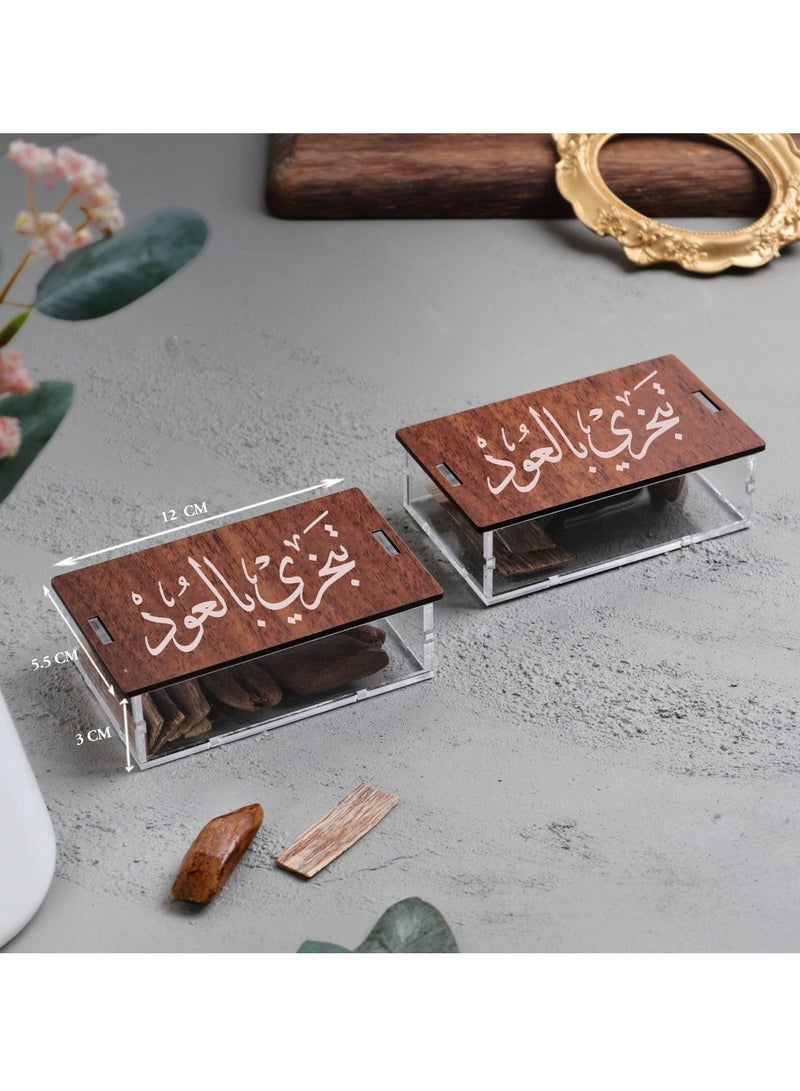 Story Of Candle Maruki Incense Oud and Vietnamese Oud Flakes come in two multi-use transparent storage containers bearing an Arabic phrase  - Image 2