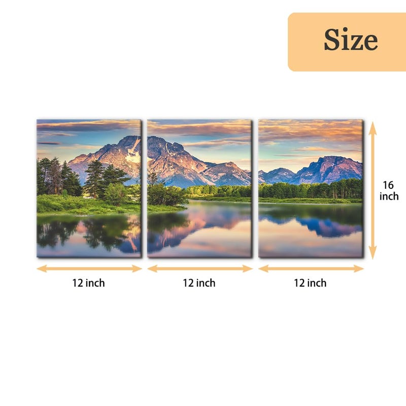 Pacimo Nature Canvas Wall Art Sunset Sunrise Mountain Pictures Grand Teton National Park Canvas Print River Forest Landscape Artwork for Living Room Bedroom Home Office Wall Decoration - 12"x16"x3 - Image 5