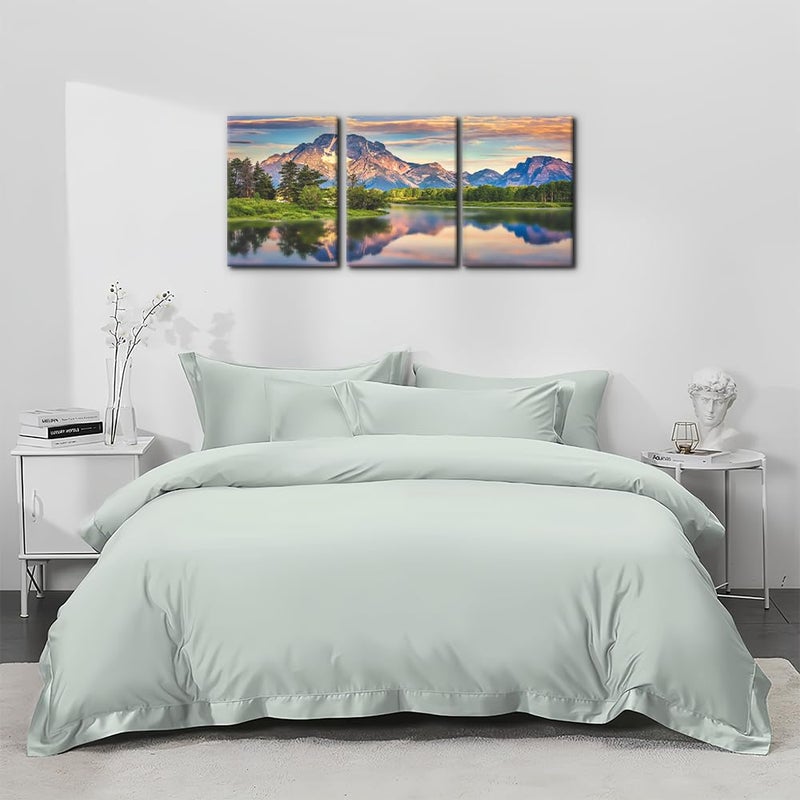 Pacimo Nature Canvas Wall Art Sunset Sunrise Mountain Pictures Grand Teton National Park Canvas Print River Forest Landscape Artwork for Living Room Bedroom Home Office Wall Decoration - 12"x16"x3 - Image 3